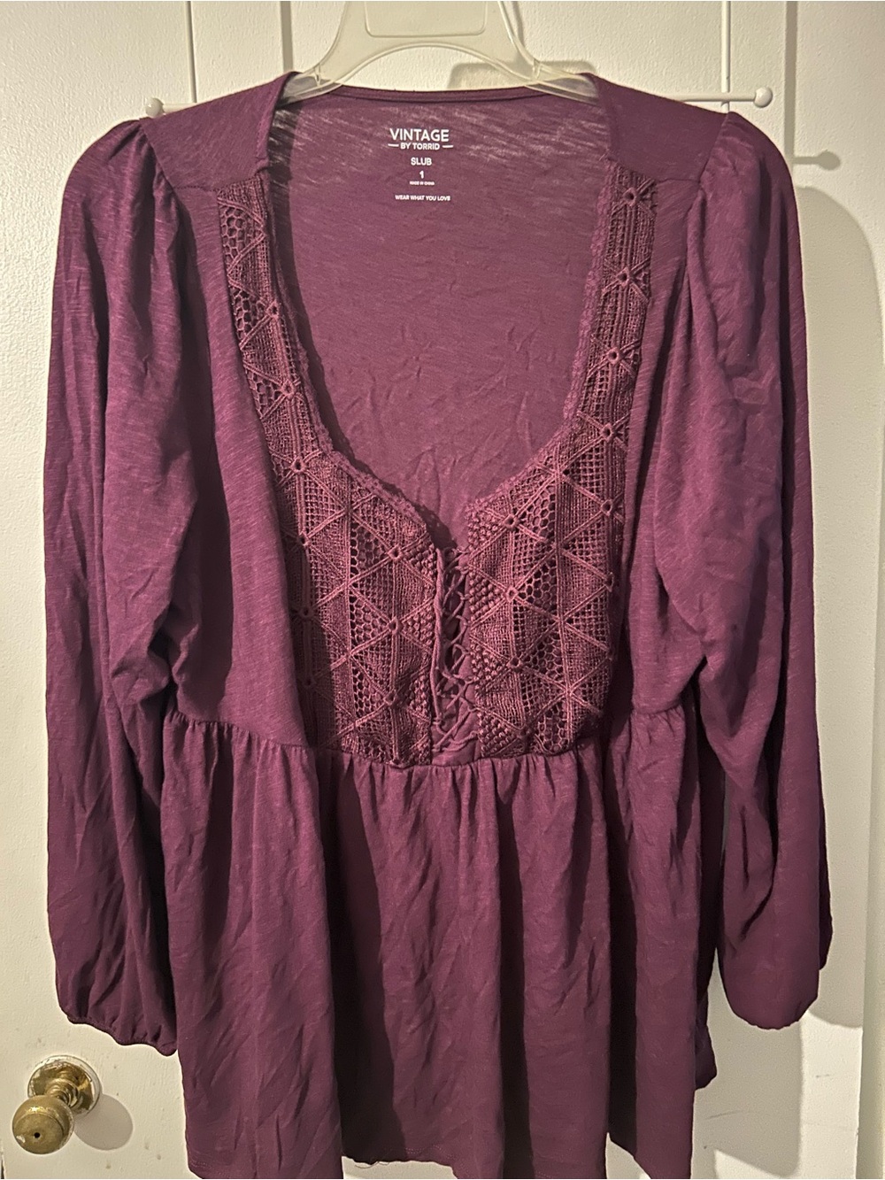 torrid Plum Crochet-Front Peasant Tunic